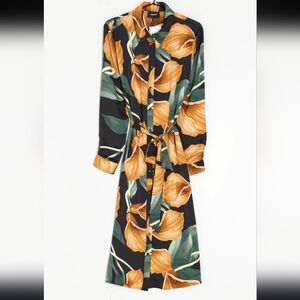 Object Sz 40 Shirt Work Dressy Corporate Floral Black and Orange Dress